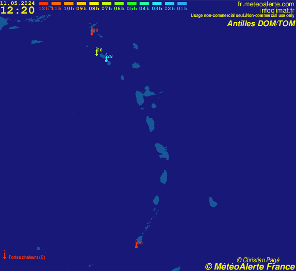 Carte de situation et alertes météo temps réel : Antilles Françaises