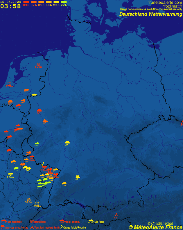 Carte de situation et alertes météo temps réel : Deutschland