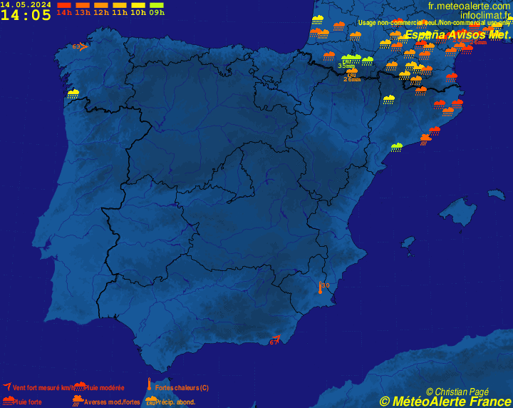 Carte de situation et alertes météo temps réel : España/Portugal