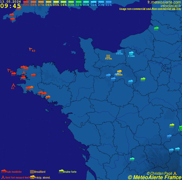 Carte de situation et alertes météo temps réel : France Nord-Ouest