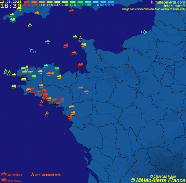 Carte de situation et alertes météo temps réel : France Nord-Ouest