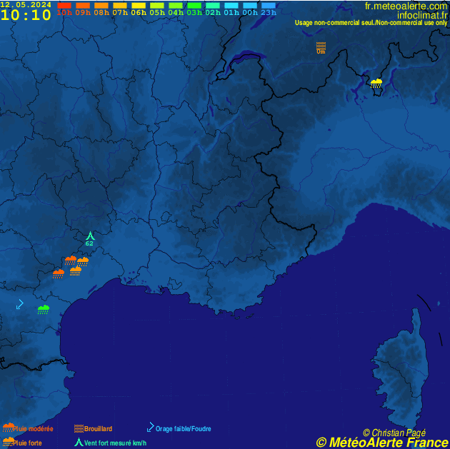 Carte de situation et alertes météo temps réel : France Sud-Est