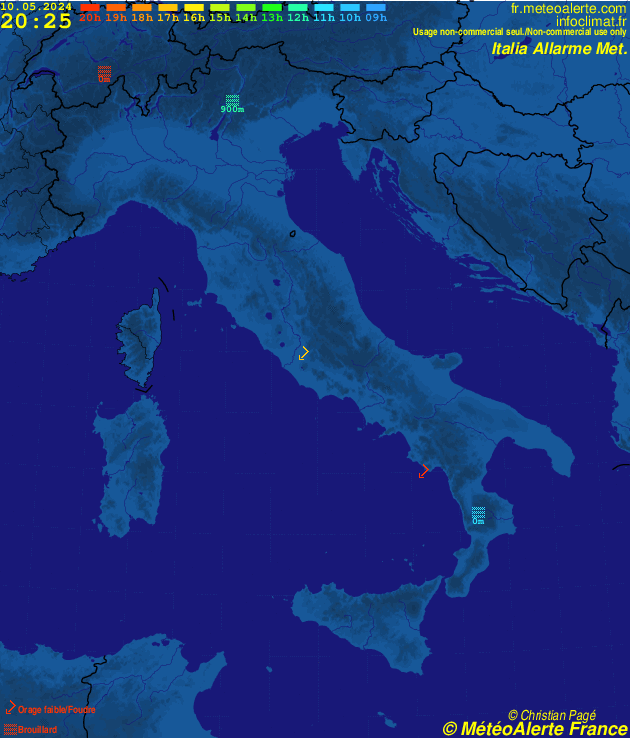 Carte de situation et alertes météo temps réel : Italia