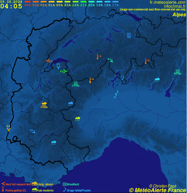 Carte de situation et alertes météo temps réel : France Alpes