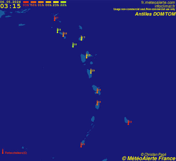 Carte de situation et alertes météo temps réel : Antilles Françaises