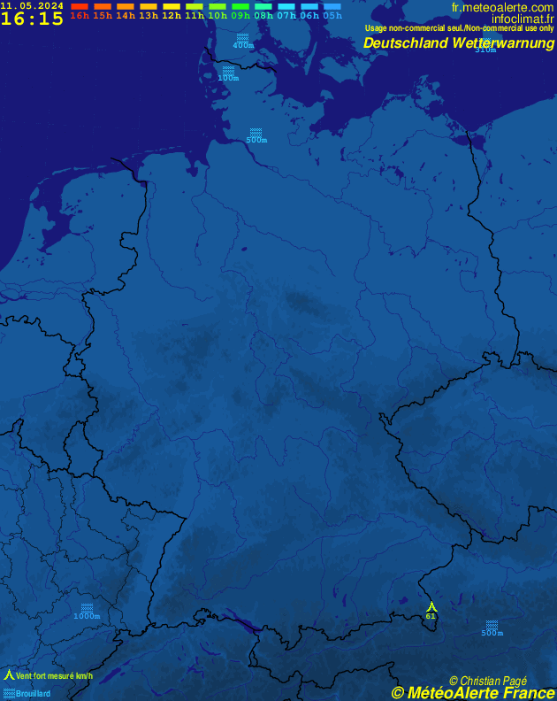 Carte de situation et alertes météo temps réel : Deutschland