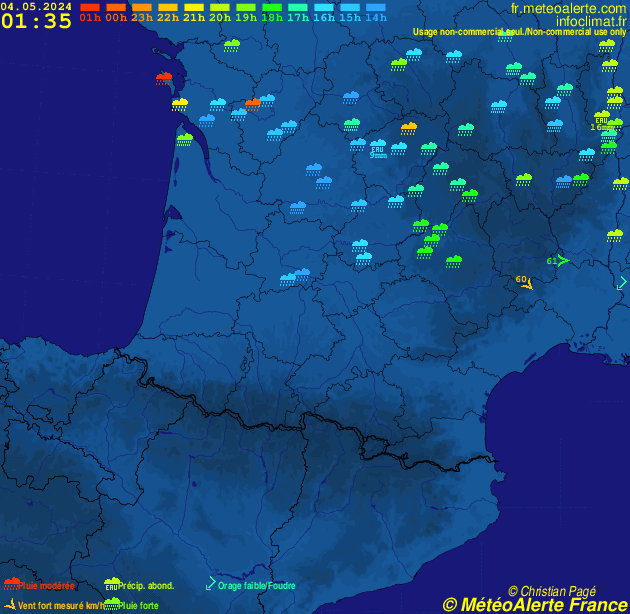 Carte de situation et alertes météo temps réel : France Sud-Ouest