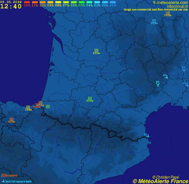 Carte de situation et alertes météo temps réel : France Sud-Ouest