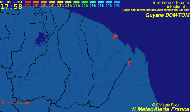Carte de situation et alertes météo temps réel : Guyane Française