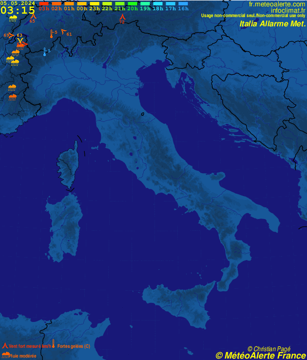 Carte de situation et alertes météo temps réel : Italia