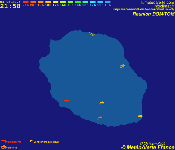 Carte de situation et alertes météo temps réel : La Réunion