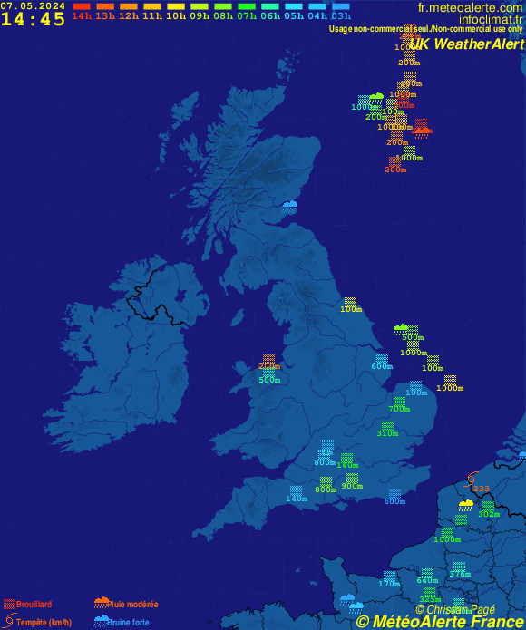 Carte de situation et alertes météo temps réel : UK/Ireland