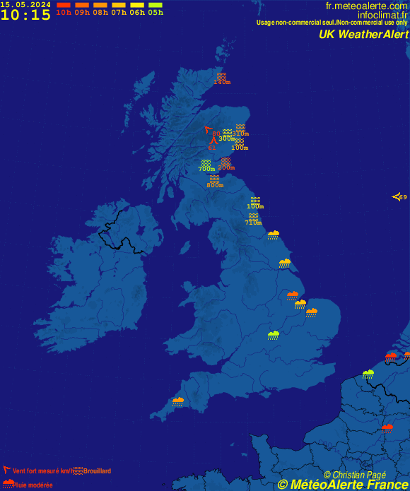 Carte de situation et alertes météo temps réel : UK/Ireland