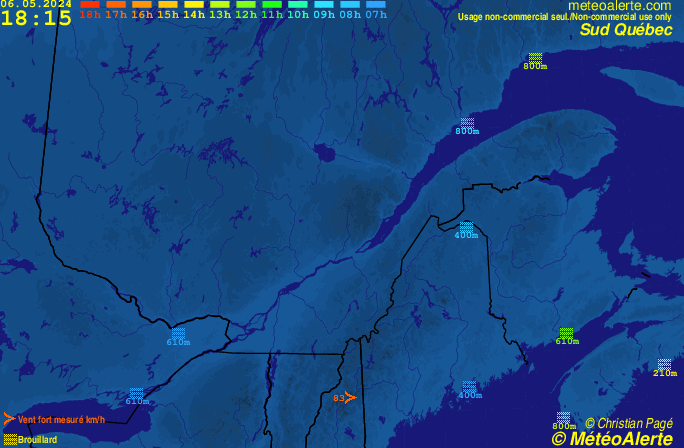 Carte de situation et alertes météo temps réel : Sud du Québec