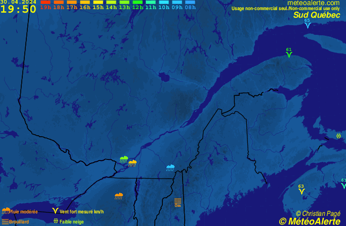 Carte de situation et alertes météo temps réel : Sud du Québec