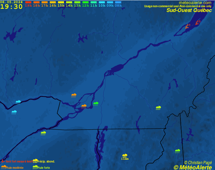 Carte de situation et alertes météo temps réel : Sud-Ouest du Québec